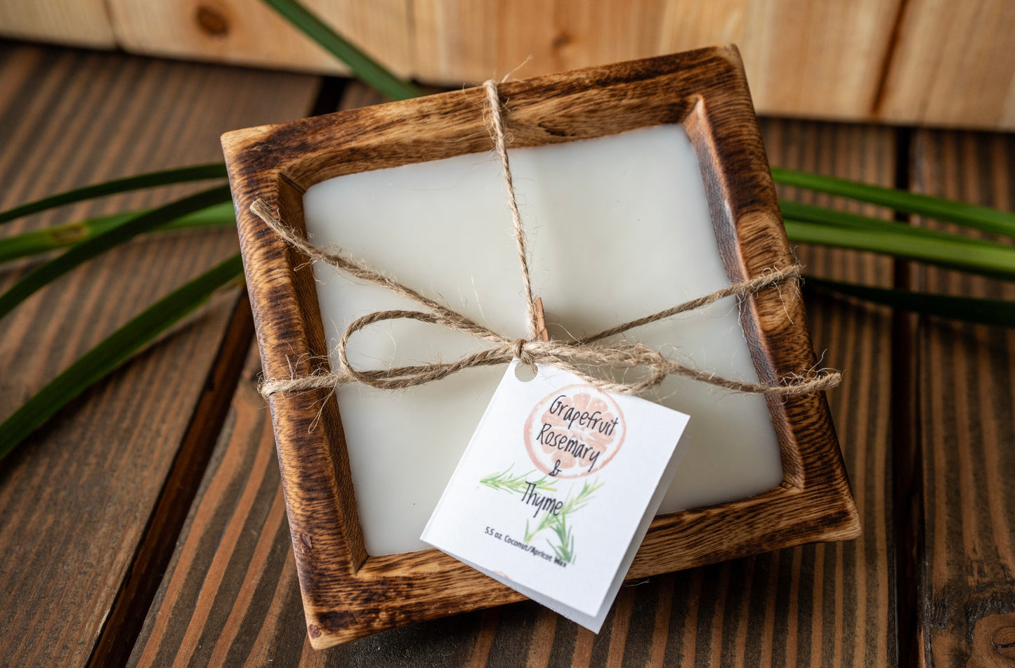 Square Wooden Dough Bowl Candle