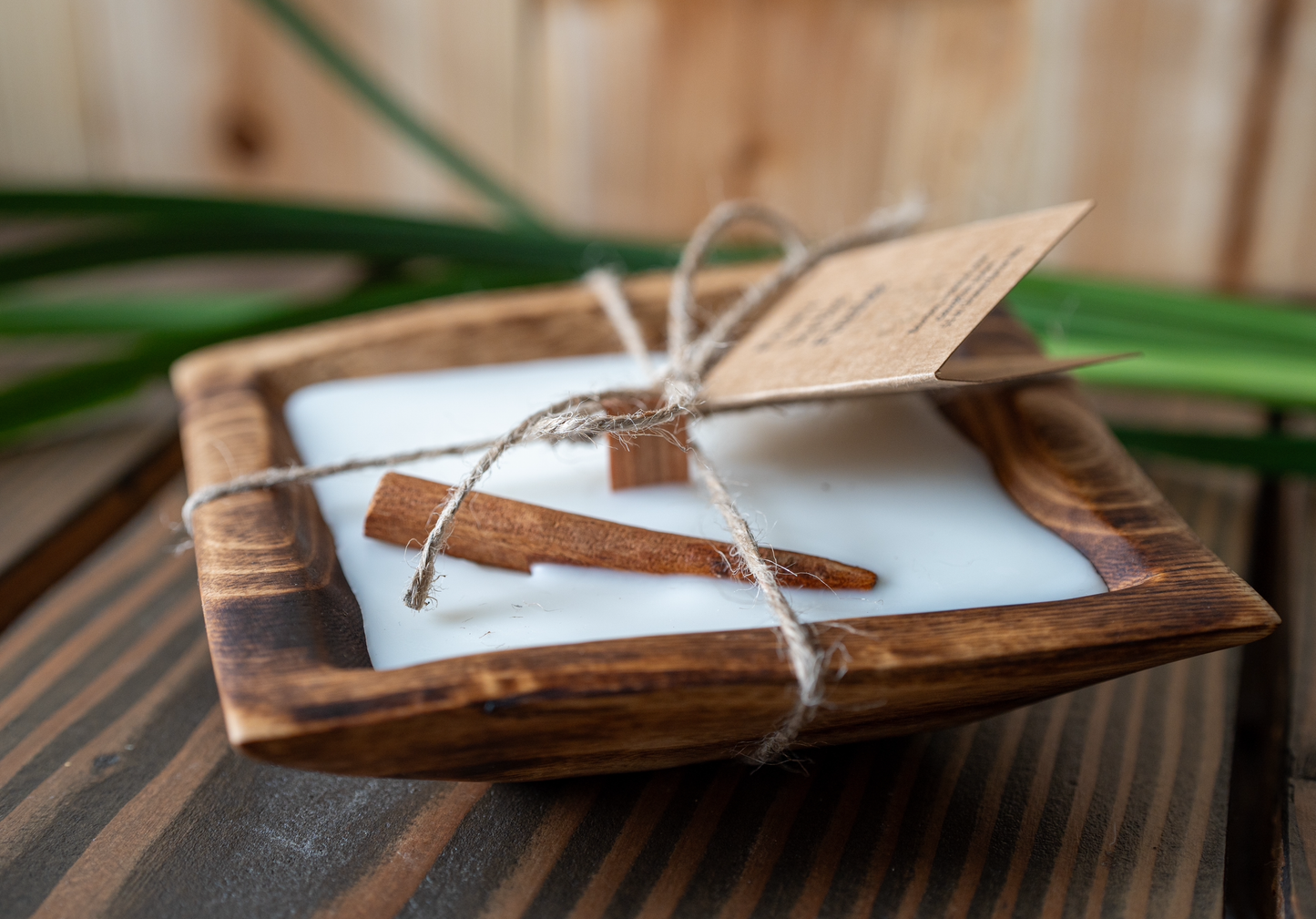 Square Wooden Dough Bowl Candle